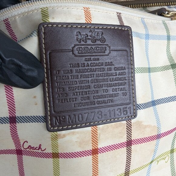 Vintage Coach Heritage Stripe Tattersall Signature Brown/Beige Handbag - Picture 5 of 16